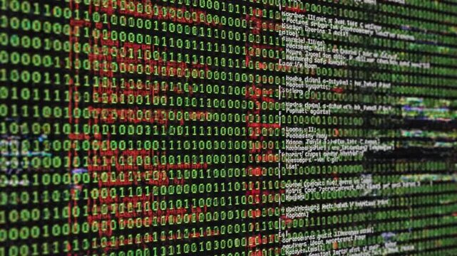 Digital binary code on screen