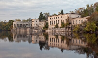 Fototapeta premium A large body of water with a reflection of a building in the water