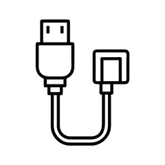 USB to Ethernet Adapter Line Icon- Minimal line icon of a USB to Ethernet adapter cable, representing wired internet access, network connectivity, and computer hardware solutions