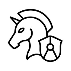 Cybersecurity Unicorn Shield Line Icon- Minimal line icon showing a unicorn with shield and location pin, symbolizing digital security, privacy protection, and safe online services