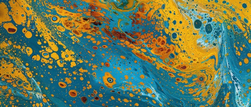 Abstract marbling art patterns as mix water color red yellow darkgreen background
