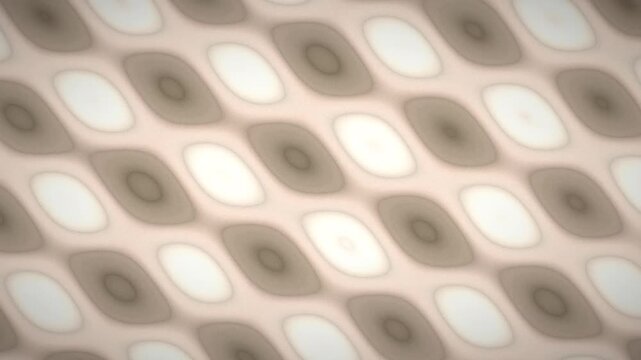 Close-up of a geometric pattern of rounded tiles in beige and gray tones, forming a lattice texture