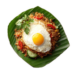 Nasi Goreng with Fried Egg on Banana Leaf