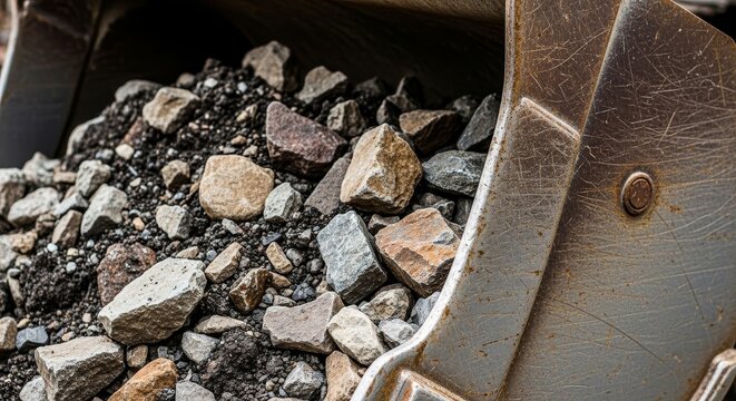 Industrial Machinery Scooping Rocks and Stones.