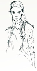 woman in business outfit black and white pencil sketch vector