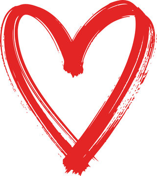 A vibrant red hand-drawn heart outline with a brush stroke texture, symbolizing love and passion.