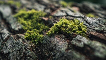 Mossy Texture on Bark of Old Tree