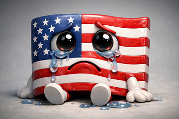 Sad USA American Flag Character. America in Crisis Concept