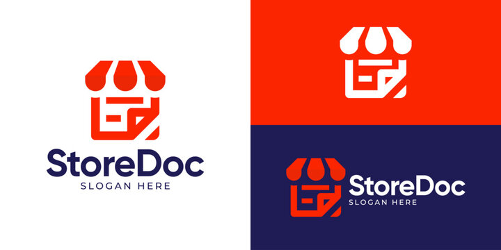 Creative simple store doc logo template. Modern Store with file document logo design vector illustration.