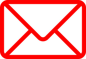 Red envelope outline icon on a black background representing mail or message notification isolated...