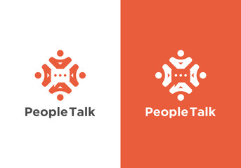 Human chat logo design, people talking, family together, human unity, chat bubble logo vector icon with human combination