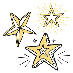 Obraz premium Golden star and sparkle icon set with shiny, glowing effects for festive designs, celebrations, and magical themes