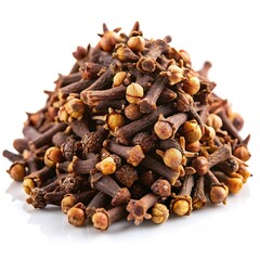 Obraz premium Angled Close-Up of Aromatic Dried Cloves in Loose Heap, Square Composition on white background