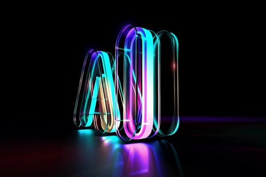 Digital innovation logo glowing, transforming vivid colors across dark minimalist surface, symbolizing cutting-edge technological evolution