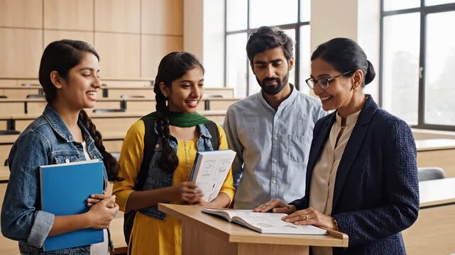 Students engaging with teacher in classroom discussion