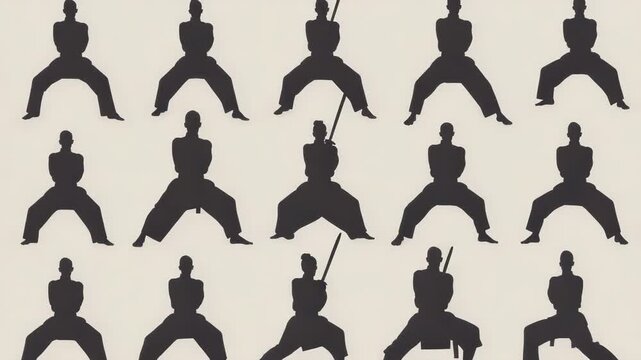 Video A set of silhouettes showing a person practicing karate poses