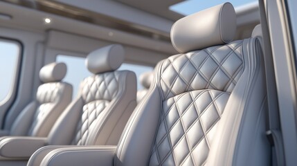 The interior of a luxury vehicle with white leather seats and a diamond pattern