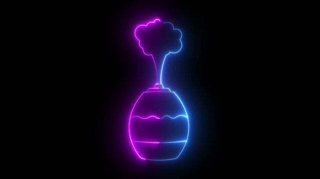 glowing neon Modern home humidifier icon isolated on black background. Humidifier air diffuser. Purifier microclimate. smart home air humidifier releasing air. 4k video animation.