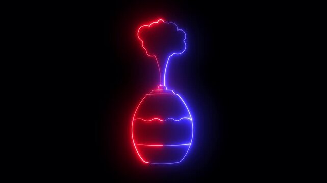 glowing neon Modern home humidifier icon isolated on black background. Humidifier air diffuser. Purifier microclimate. smart home air humidifier releasing air. 4k video animation.