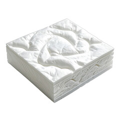 Obraz premium Cross-section sample of a plush, multi-layered white mattress topper or bedding material against a black background.