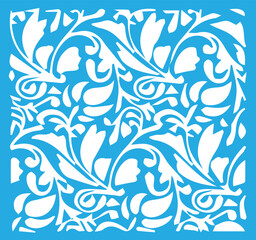 Elegant white organic leaf and vine pattern against a striking blue backdrop for design