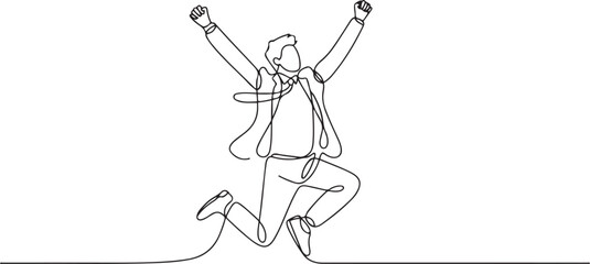 Fototapeta premium Continuous line, drawing of Office worker jumping happy.one line vector illustration with white background