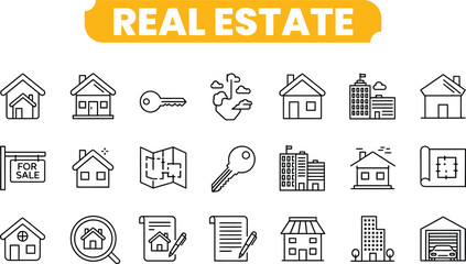 Fototapeta premium Real estate icon set houses buildings and property symbols