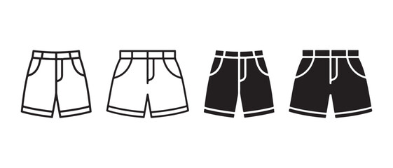 Set of Shorts Icons. Outline and Solid Black, White Background.
