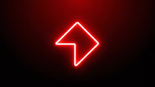 A glowing, red neon arrow-shaped symbol against a dark background, creating a sleek design