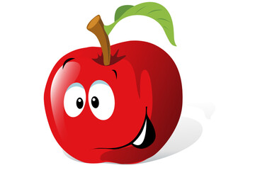 Obraz premium A funny red apple smiling with googly eyes on white background 