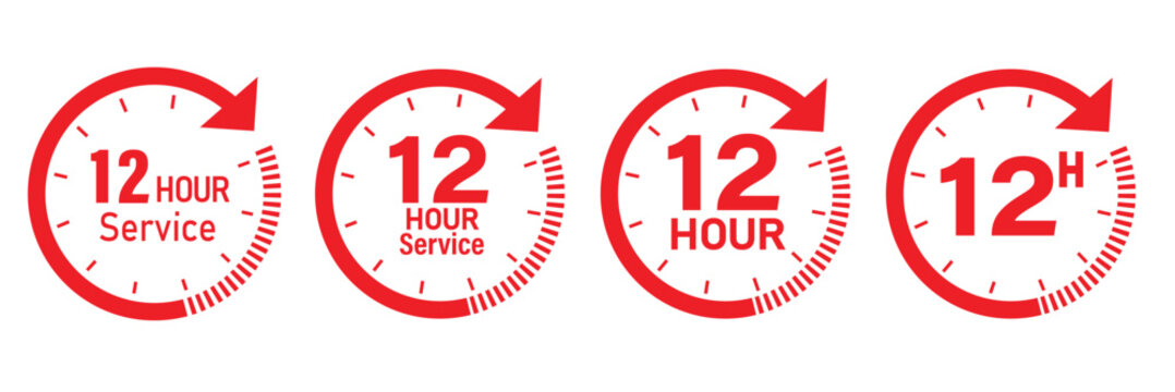 24 hours clock icons set with circular arrows and time symbols for continuous service and round the clock concept vector illustration. Time twenty four icon filled flat sign for mobile concept and web