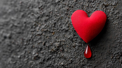 Fototapeta premium Feeling of loss and missing. Dark, with a red heart and tear