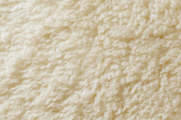 Soft natural white sheep wool fleece texture background with organic curly fibers