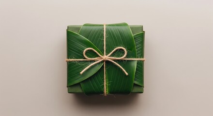 Eco-Friendly Gift Wrapped in Green Leaves and Natural Twine for Sustainable Presentation