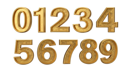 Golden 3D Numbers 0-9 Isolated on Black