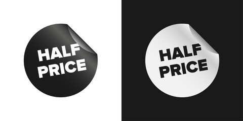 Half Price Sale Sticker with Folded Corner in Black and White