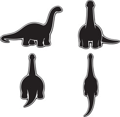 Minimalist Sauropod Dinosaur Icon Collection Vector: Detailed Black Silhouette Set Showing Brontosaurus/Apatosaurus from Four Different Views - Perfect for Logo Design, Stickers, and Kids' Education © mdsohrab