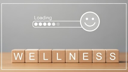 Fototapeta premium Wellness concept with loading progress bar and smiling face on gray background