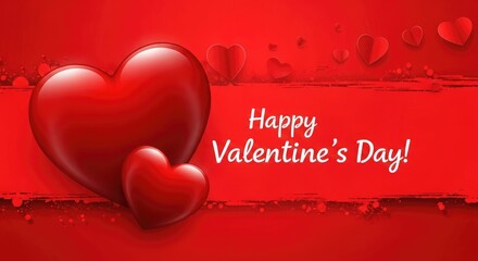 A vibrant red background with hearts and a valentine s day greeting