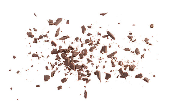 Milk chocolate shavings and curls scattering on transparent background tasty dessert ingredient realistic vector illustration for food packaging