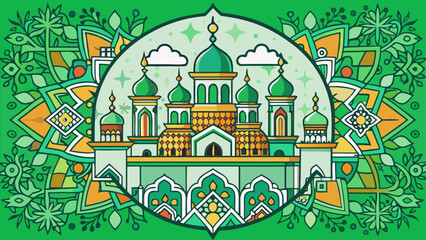 Ornate islamic mosque illustration with floral pattern