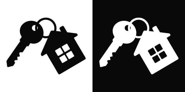 Key with keychain on the ring icon. Estate key sign. Vector illustration