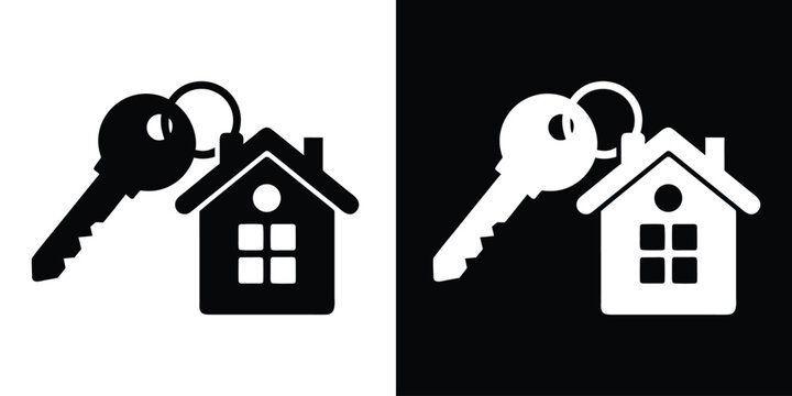 Key with keychain on the ring icon. Estate key sign. Vector illustration