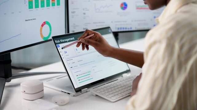 Woman Using Risk Management Software