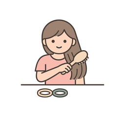 minimal stock vector icon flat clipart muted pastel colors low saturation low contrast simple geometric shapes clean edges consistent proportions minimal facial features girl brushing long