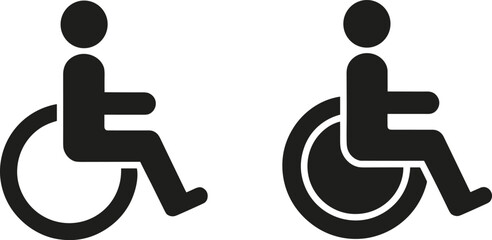 Wheelchair accessibility icon set, disabled person symbol, mobility assistance concept, inclusive design illustration, universal access signage, minimal flat vector