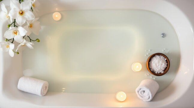 Serene Bathtub with Candles, Orchids, and Bath Salts for Relaxation