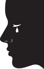Woman face profile silhouette with single teardrop representing sadness grief depression pain vector