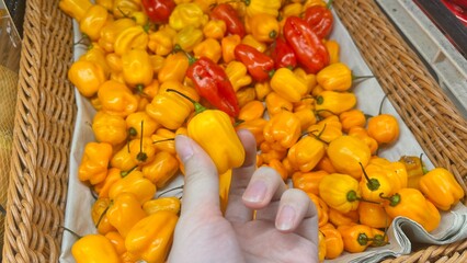 Women shopping some peppers