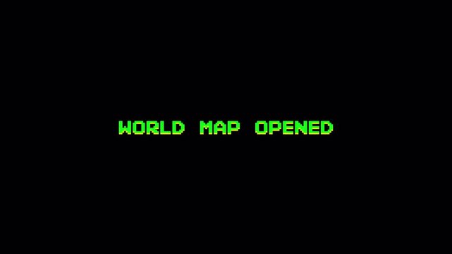 Retro 8 Bit Pixel Text Glitch Animation, WORLD MAP OPENED Gaming Overlay Motion Graphic 4k video animation seamless loop